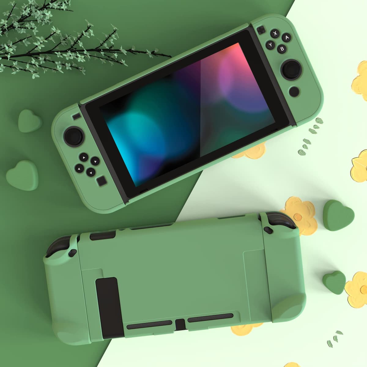eXtremeRate PlayVital Funda para Nintendo Switch Carcasa Estuche Acoplable Protector Tacto Suave Case de Joycons Protectora Duradera Cover Cáscara para Control Switch Joycon Consola(Matcha Verde) — view 3