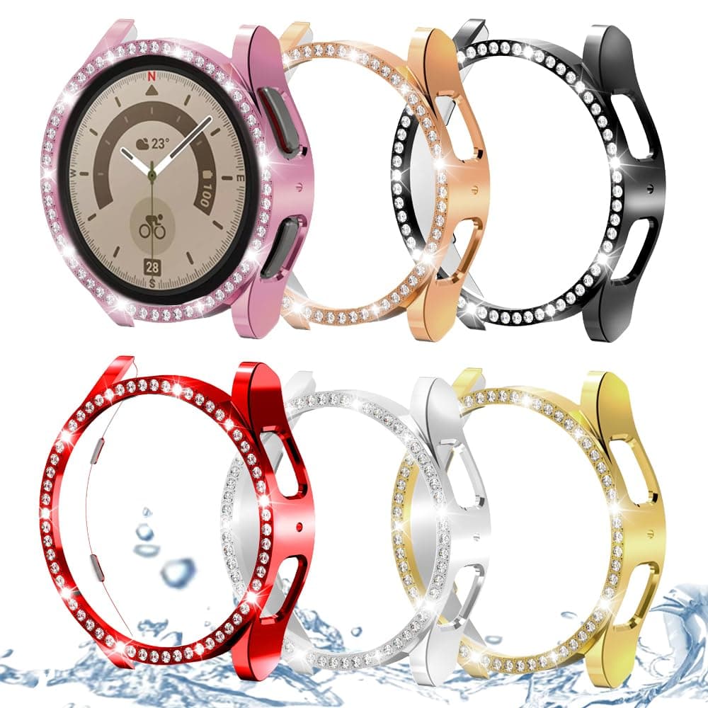 DEALELE [2-PACK] Case Compatible with Samsung Galaxy Watch FE / 5/4 40mm, Bling Double-row Diamond PC Protective Case Protector Cover, 40mm, Rose gold + Transparent — view 127