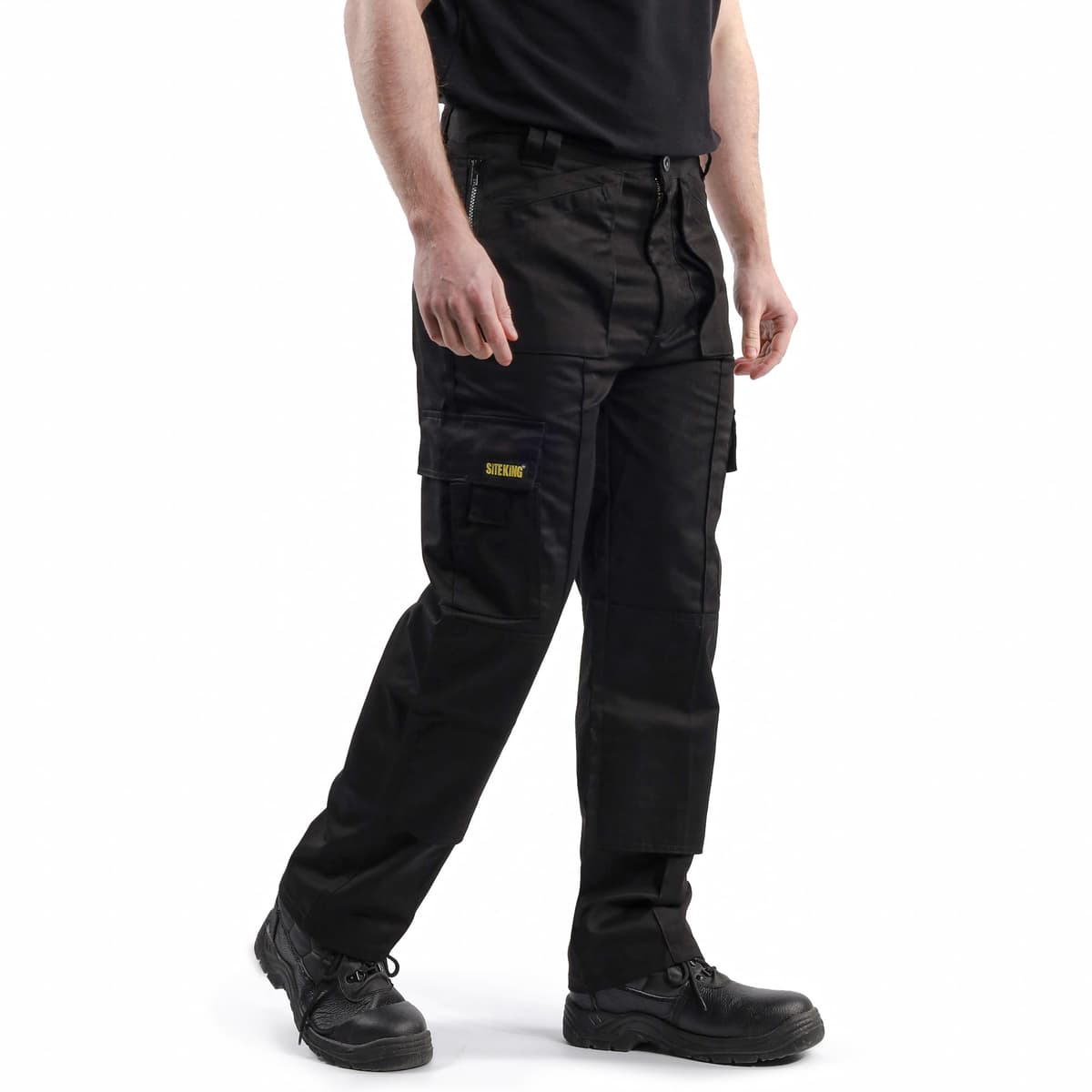 SITE KING Mens Multi Pocket Cargo Combat Work Trousers Size 28 to 52 with Knee Pad Pockets, Black Cargo Trousers for Men UK, Utility Work Trousers Men. — view 2