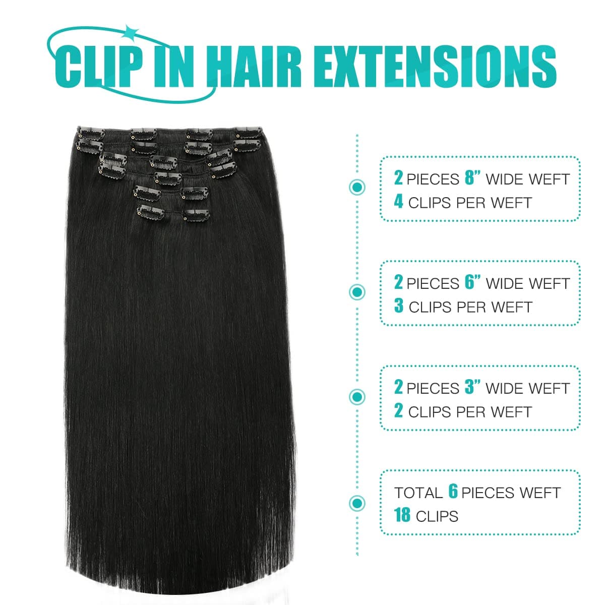 SURNEL Extensiones De Clip De Pelo Natural 100g 35cm 6 Piezas Negro Profundo Extensiones Pelo Natural Clip Real Humano Hair Remy (C#1-35cm) — view 2