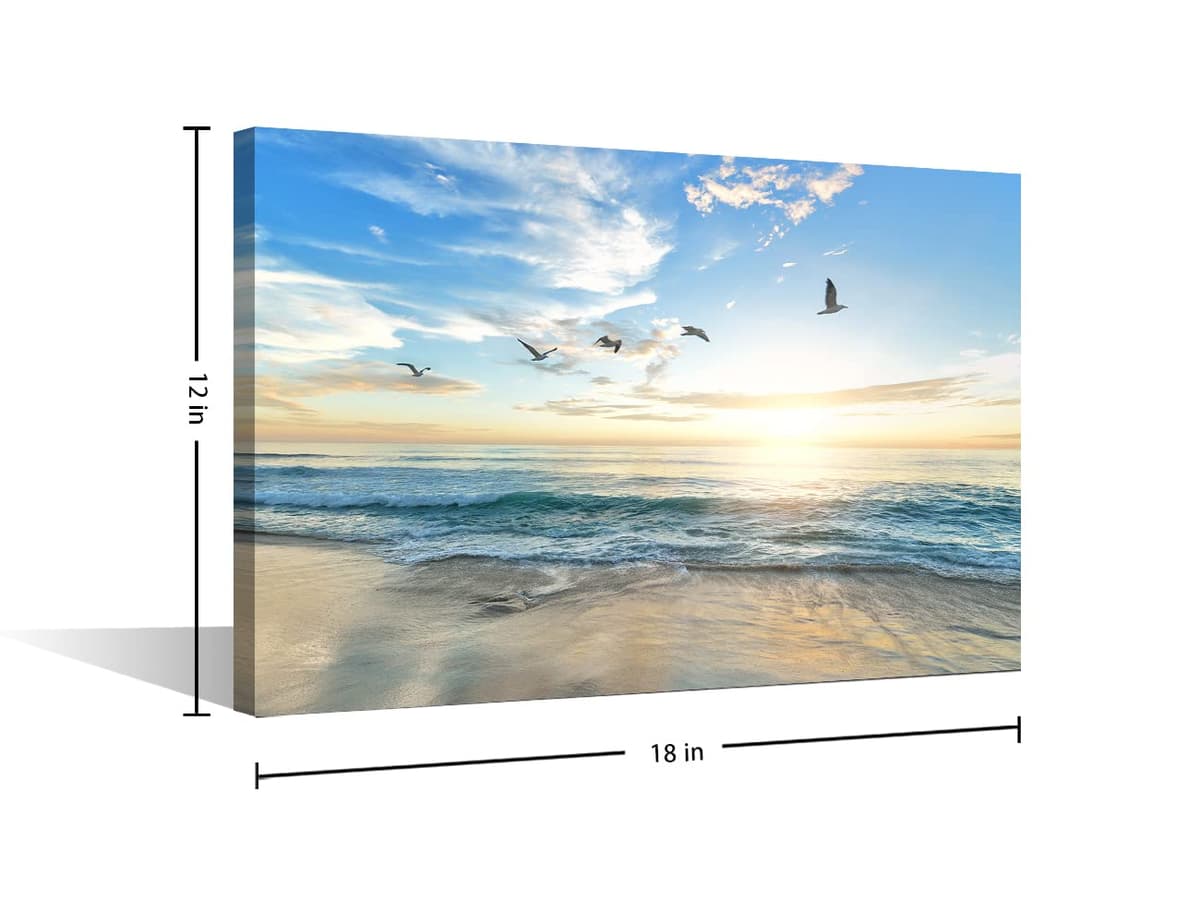 Wall Art for Living Room Beach Canvas Art Wall Decor Blue Sea Sunset Pictures Print on Canvas Natural Landscape Painting Seascape Artwork Stretched Framed Ready to Hang 12x18inch — view 5