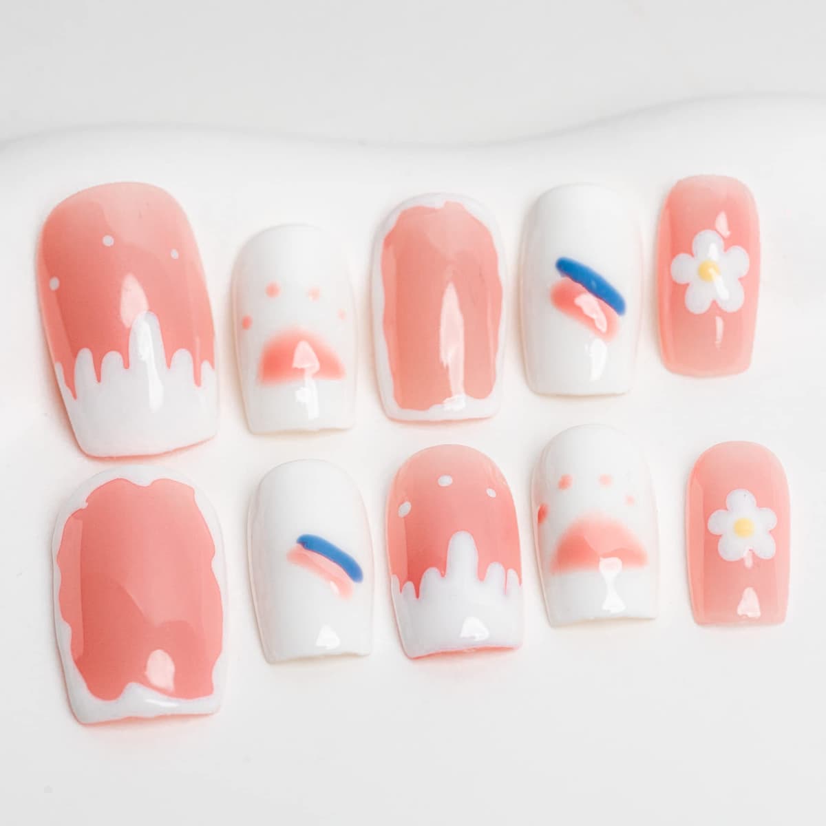 Sun&Beam Nails Handmade Press On Nail Long Coffin Ballerina Pink Flower Acrylic Fake Tip 3D Design Art Charms Cute with Storage Box 10 Pcs (S) — view 132