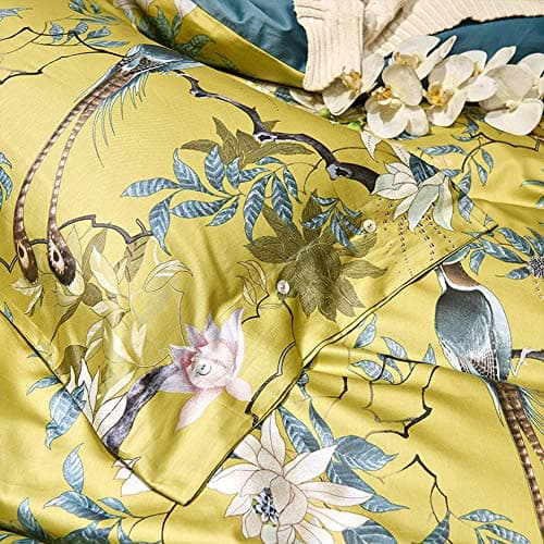 mixinni Duvet Cover California King Size Floral Bird Pattern Cotton Duvet Cover Set with Zipper Closure and Ties for Women and Men, Ultra Soft, Breathable, Easy Care-California King Size — view 5