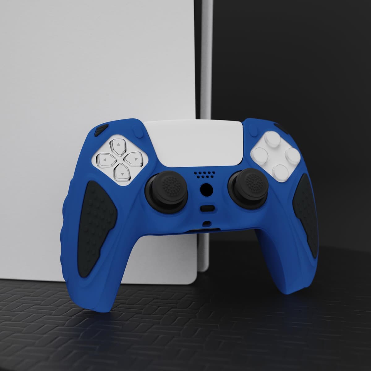 playvital Knight Edition Blue & Black Two Tone Anti-Slip Silicone Cover Skin for ps5 Controller, Soft Rubber Case for ps5 Wireless Controller with Thumb Grip Caps — view 5