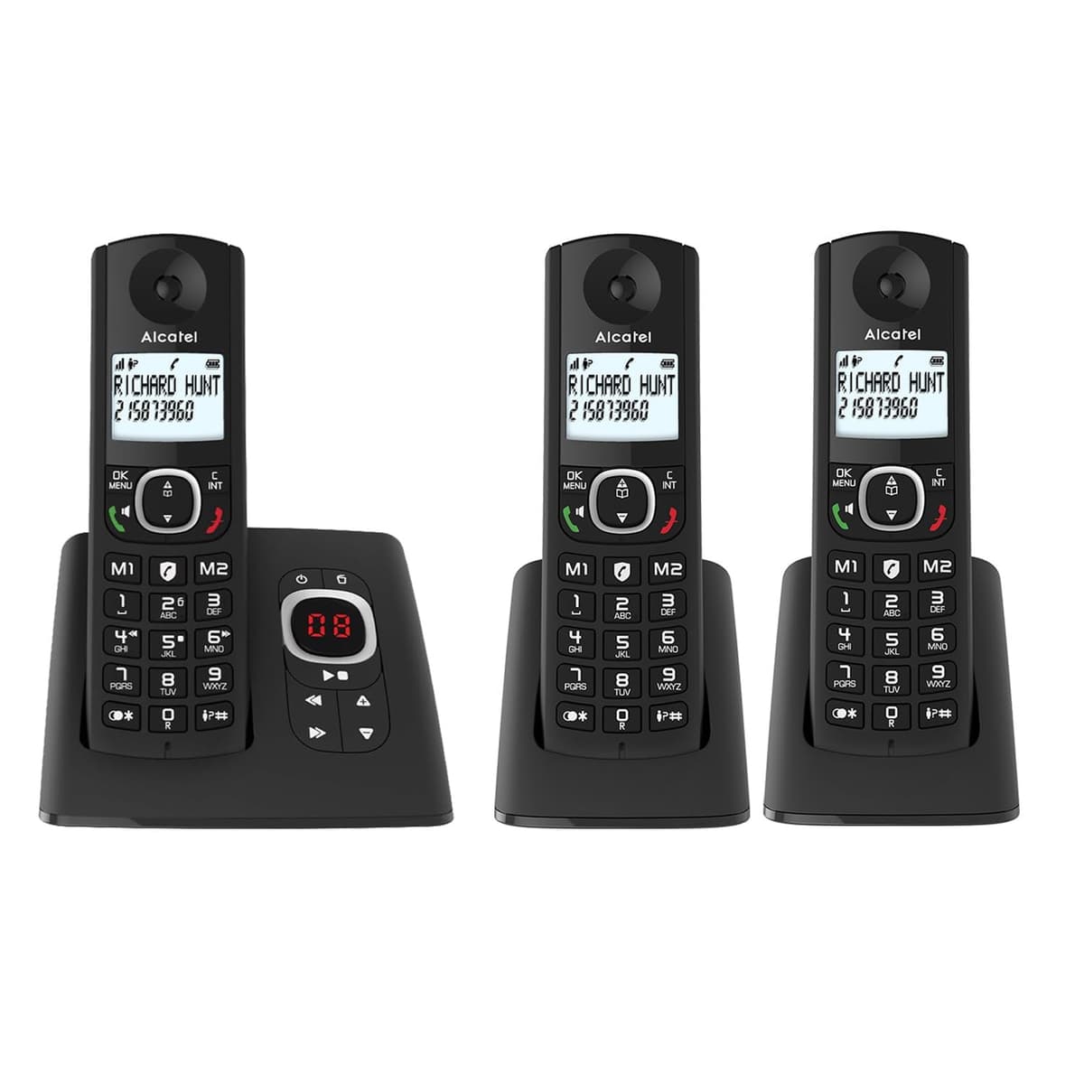 ALCATEL F530 Voice Trío - Teléfono inalámbrico DECT con contestador automático - Gran Pantalla retroiluminada - Altavoz - Bloqueo de Llamadas - 2 Teclas de Memoria Directa - 3 terminales - Negro