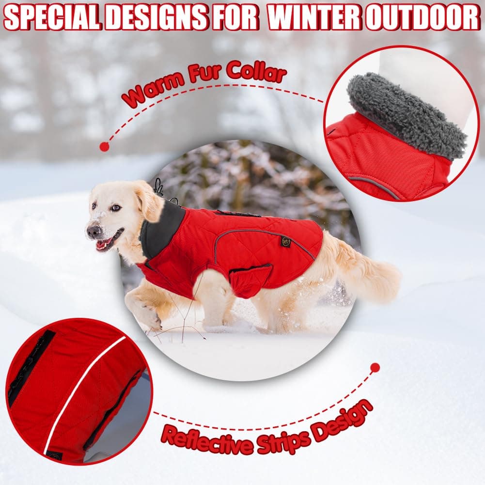 EMUST Dog Coats Winter, Thick Dog Clothes for Medium Dogs Boy, Coats for Dogs Winter with Harness Hole, Dog Coats for Cold Weather, Red, M — view 4