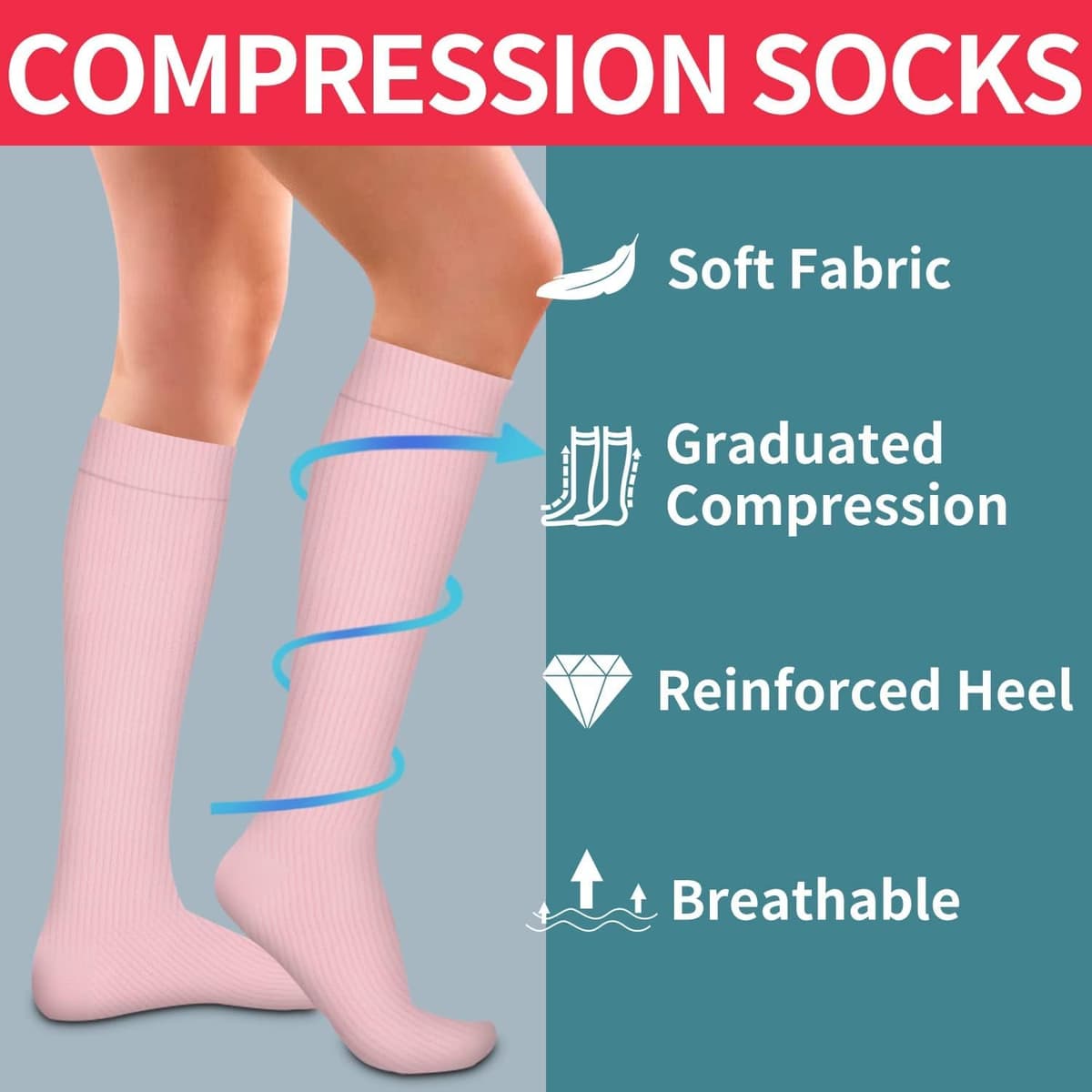 DRESHOW 4 Pares Calcetines de Compresión para Mujeres y Hombres Circulatorio Mejor Soporte para Atletismo, Running, Ciclismo, Viajar — view 5