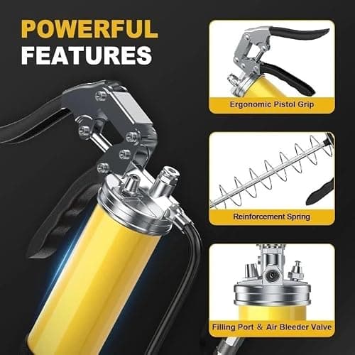 Draforce Grease Gun Kit, Yellow 10-Piece Grease Gun Kit, 8000 PSI Pistol Grip Manual Grease Gun, 400cc / 14 oz Heavy Duty Lubrication Tool for Tractor, Farm Equipment, Trailer, Automotive — view 2