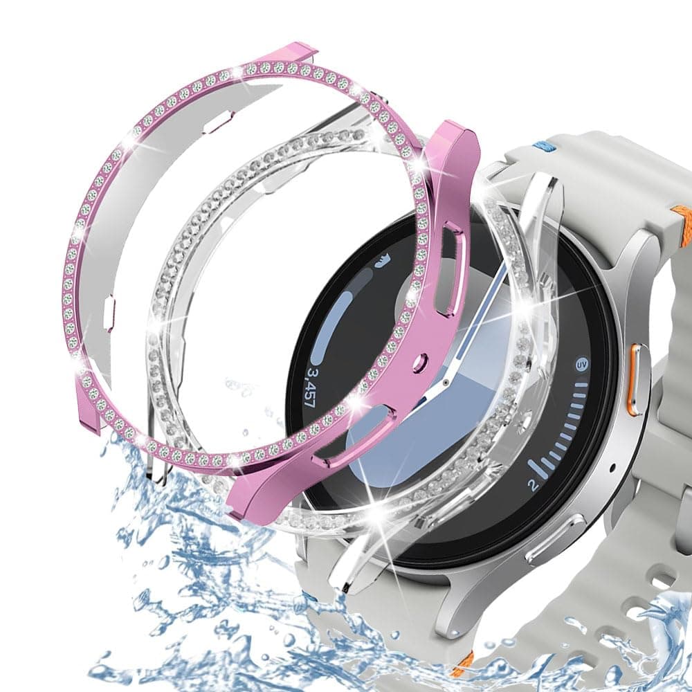 DEALELE [2-PACK] Case Compatible with Samsung Galaxy Watch FE / 5/4 40mm, Bling Double-row Diamond PC Protective Case Protector Cover, 40mm, Rose gold + Transparent — view 101