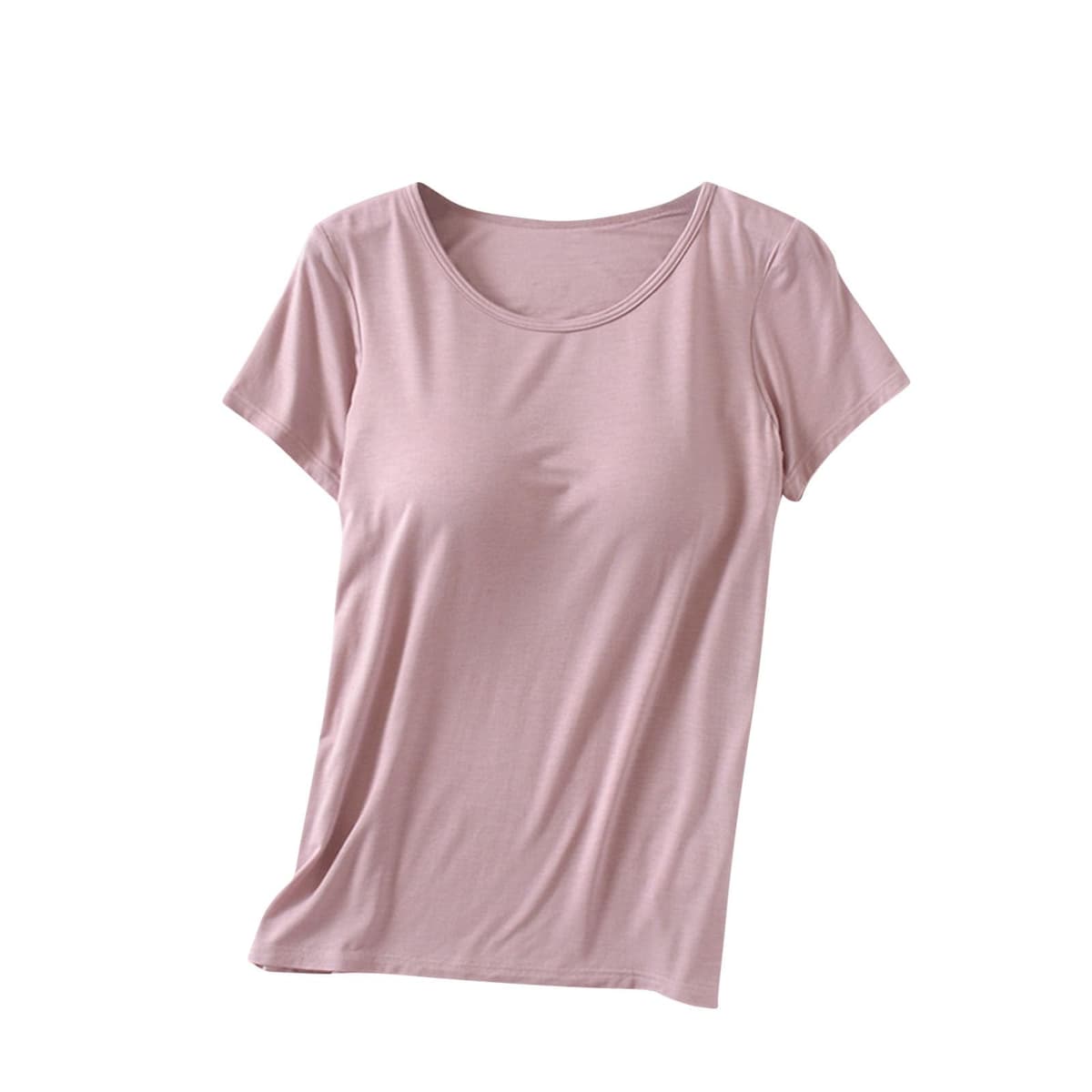 Womens Shirts with Built in Bra Short Sleeve Shirts Summer Casual Athletic Workout Yoga Shelf Bra Padded T Shirts Tops — view 25