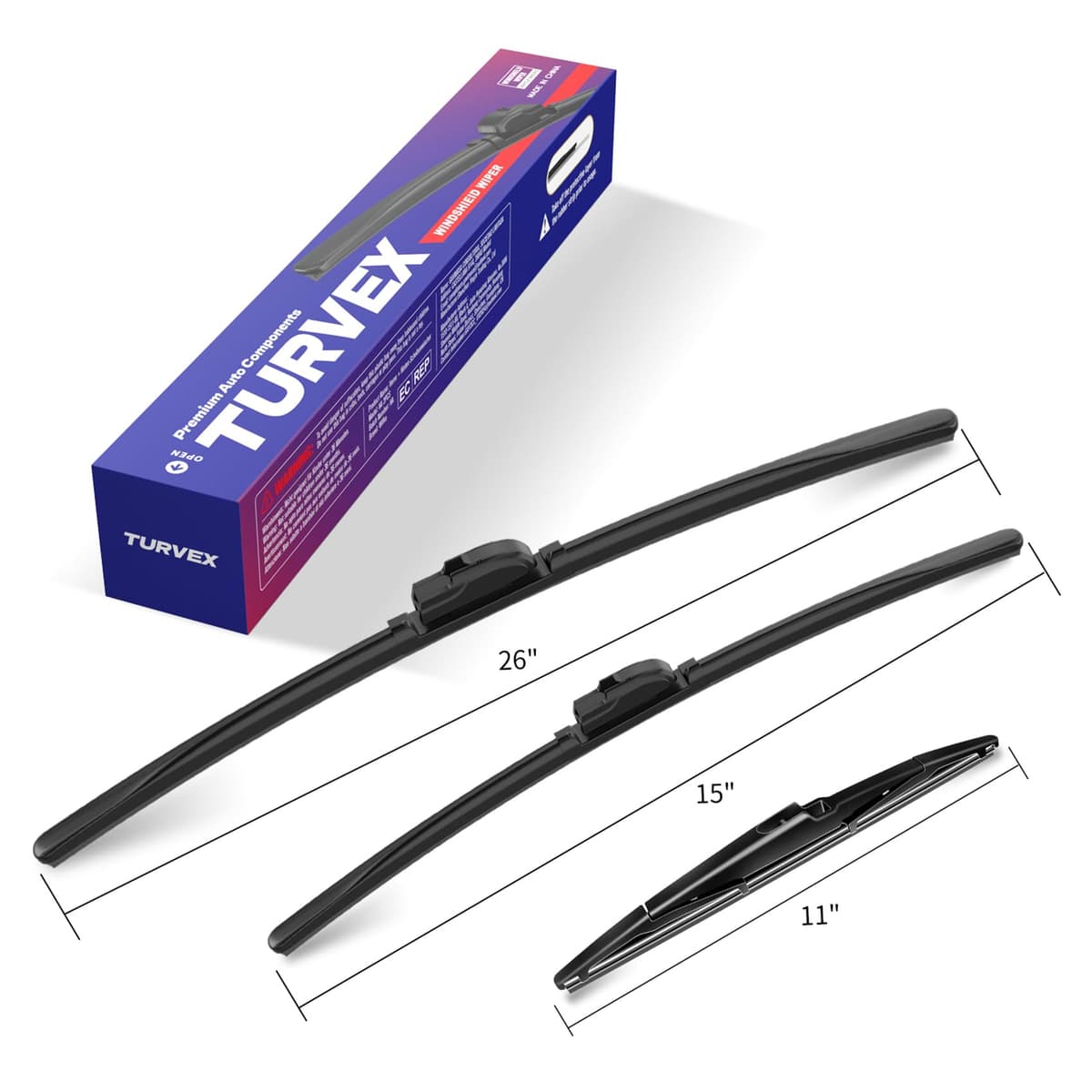 Wiper Blades for Kia Sportage Jan 2016 to May 2021, Complete Front Window Wiper and Rear Wiper Set, 26" 15" 11" Windscreen Wipers Blade Set - Quiet & Easy Installation (2+1) — view 3