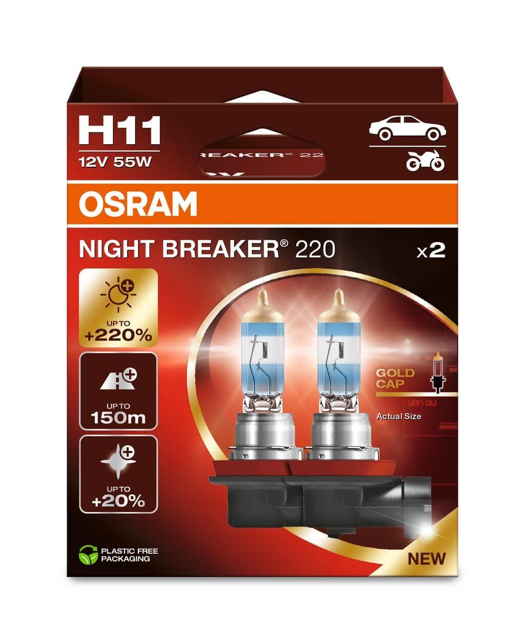OSRAM NIGHT BREAKER 220, H4, +220% more brightness, halogen headlight lamp, 64193NB220, Folding Box (1 lamp) — view 6