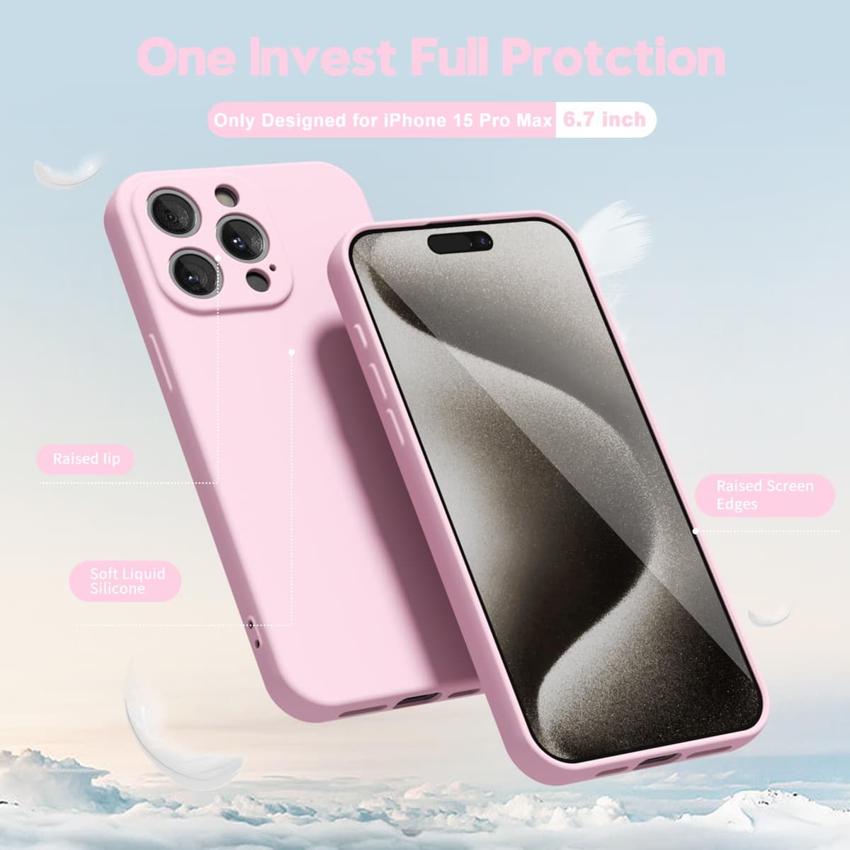 oakxco for iPhone 17 Pro Max Phone Case Liquid Silicone, Cute Thin Slim Grip Soft Rubber Gel for Women Men, Smooth Matte TPU Plain Solid Color Girly Simple Case with Camera Cover, Light Pink — view 1210