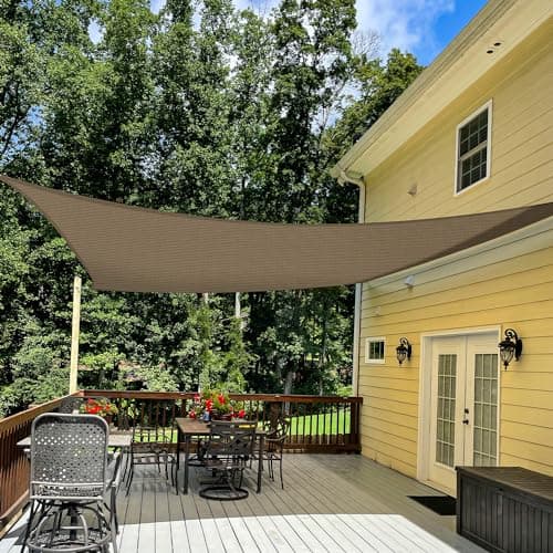TANG 16' x 16' Sun Shade Sail Rectangle Outdoor Canopy UV Block Sunshades for Patio, Square Shade Cloth for Backyard Porch Deck Garden Pergola Cover, Brown