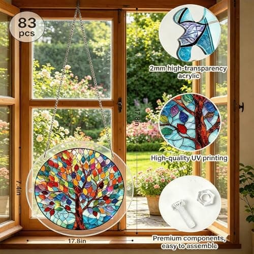 Acrylic Puzzle Suncatcher 83 Pieces, Dawn Blossom Sea Sun Puzzle Suncatcher, DIY SunCatcher for Window Hanging, Home & Garden Decor, Gift for Women, Mom, Friends (Emerald Flame Hummingbird, 7.4in) — view 5