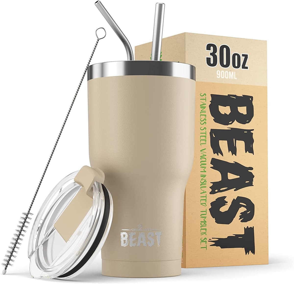 Greens Steel Beast Tumbler – 550 ml (20 oz), Coral | Vaso de acero inoxidable reutilizable con aislamiento al vacío | con 2 pajitas y cepillo de limpieza | Termo de viaje de doble pared — view 43