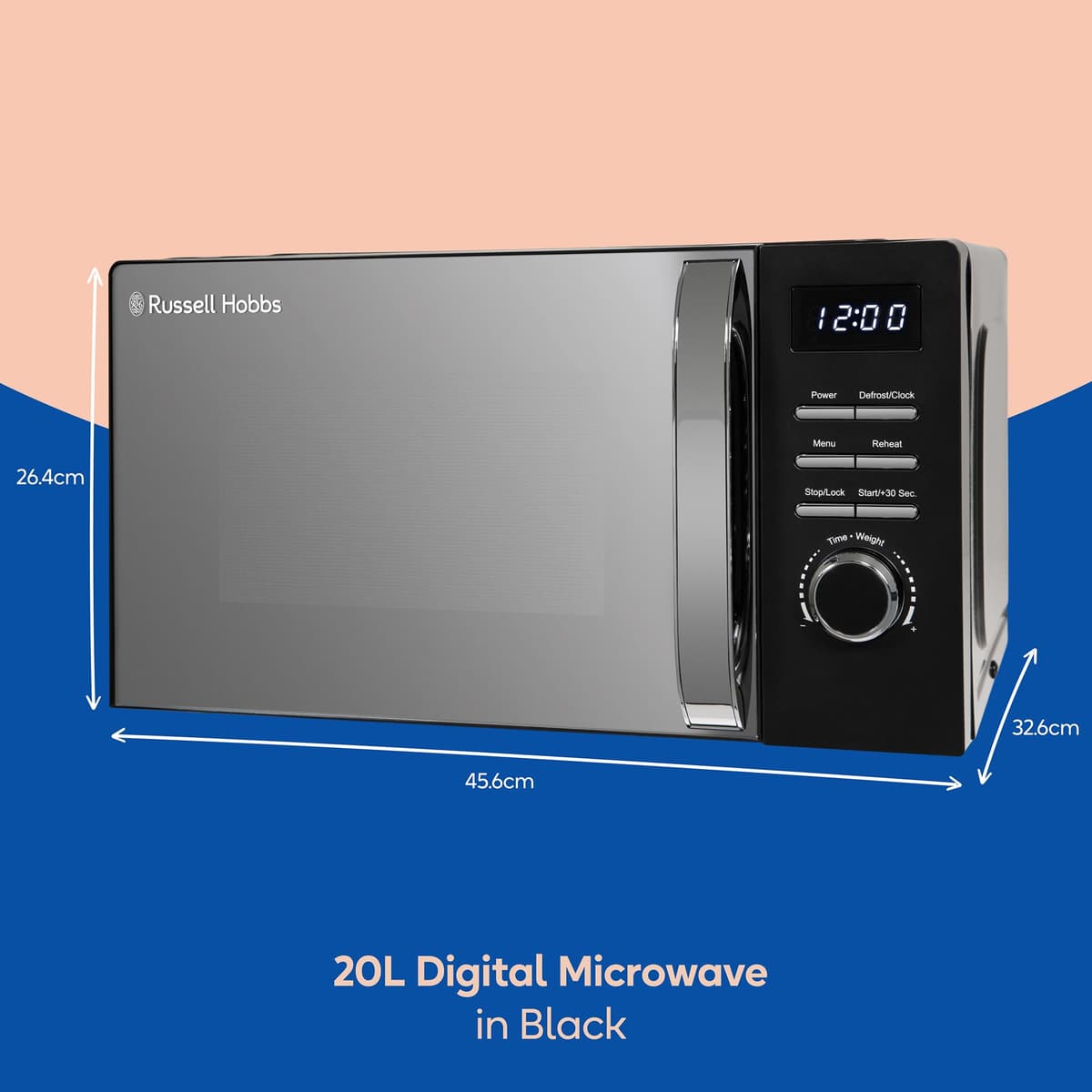 Russell Hobbs Digital Microwave 20L 800W in Black with 5 Power Levels, Pull Handle Door & Button Control, Clock & Timer, Automatic Defrost, Easy Clean, 8 Auto Cook Menus RHMD818B — view 2