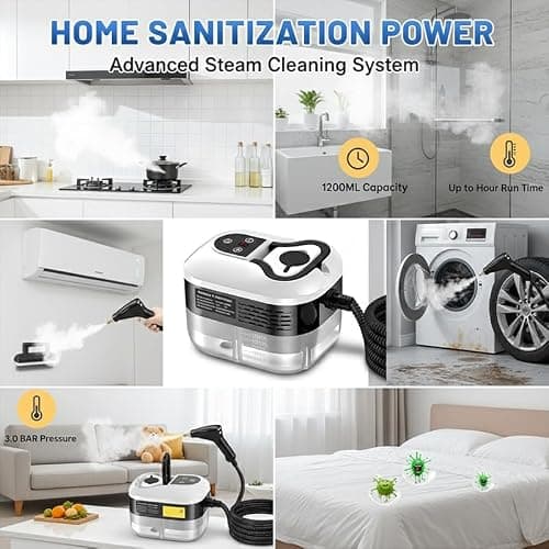 Handheld Steam Cleaner: 2500W High Temperature Pressurized Steamer with 6 Adjustable Levels - Portable Multi-Surface Steam Cleaning Machine for Kitchen, Bathroom, Furniture, Car, Windows (Red) — view 5