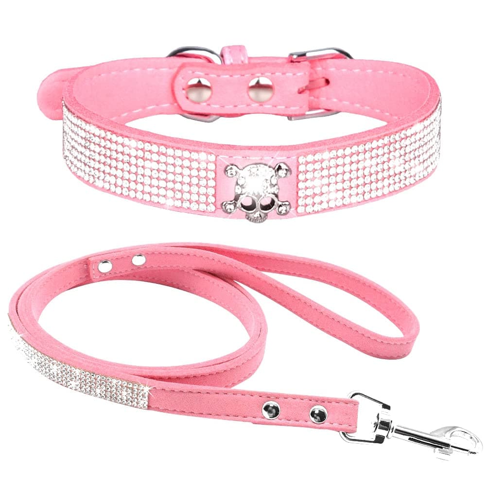 Cute Dazzling Sparkling Elegant Fancy Soft Suede Leather Bling Rhinestone Crystal Jeweled Pet Cat Dog Puppy Collar Dog Leash Combo Set (S, Black-2) — view 12