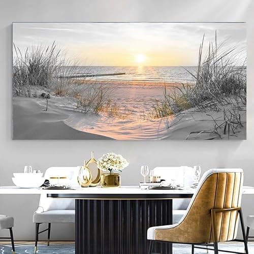 Yxbhhym-Beach Wall Art Prints Sunset Black and White Wall Art Coastal Wall Decor Ocean Picture for Living Room Wall Art Bedroom Seascape Artwork Sea Scene Painting Modern Bathroom Office Decor — view 3
