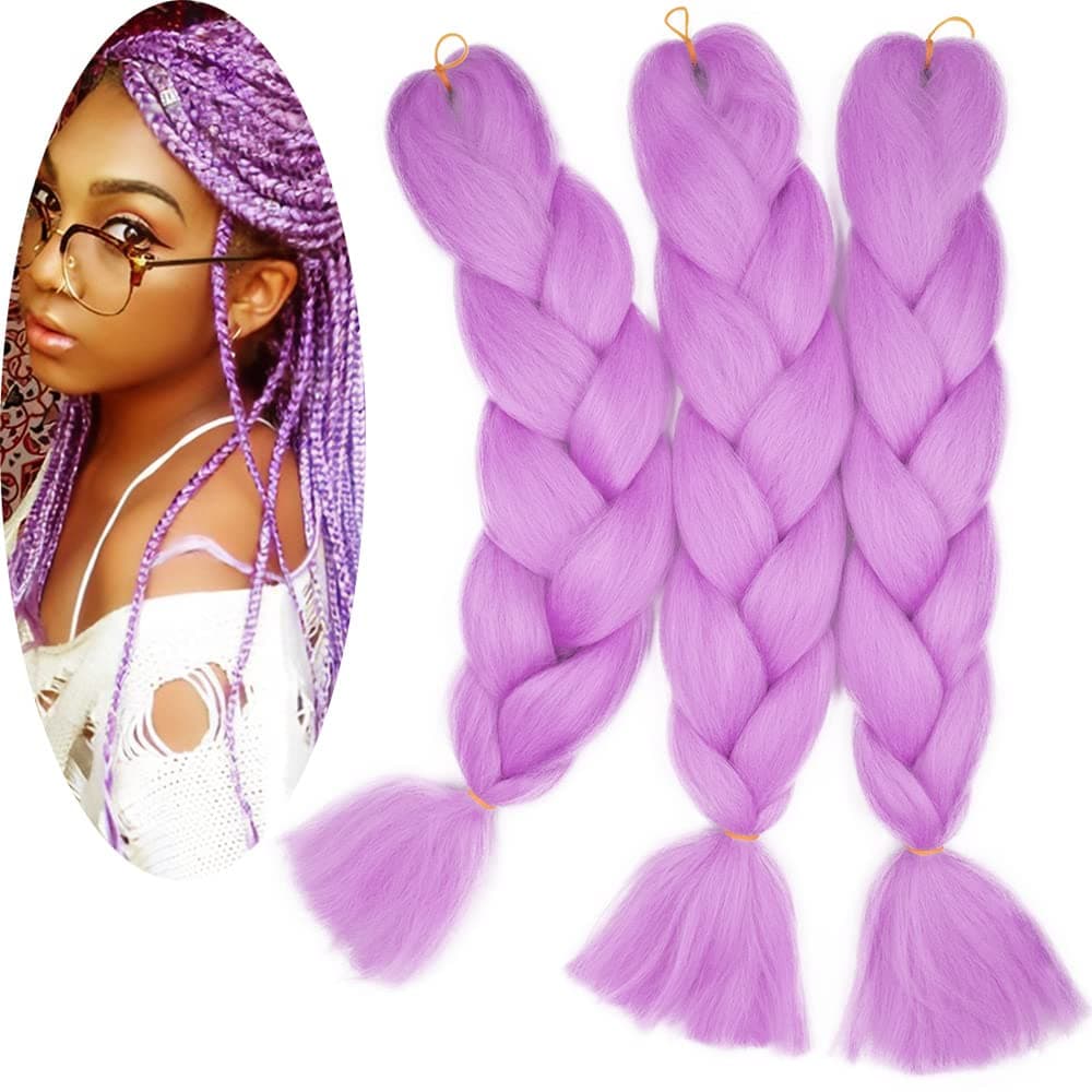 24" Braiding Hair Extension Jumbo Braids Synthetic 3bundles/pack Crochet Hair Afro Box Braid Heat Resistent (Dark Purple) — view 117
