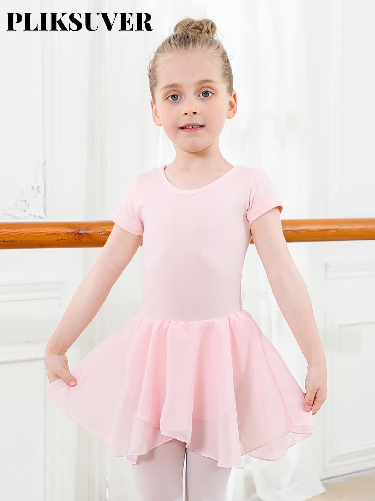 Vestido de Ballet para Niñas Manga Corta Maillot de Danza con Falda de Gasa — view 2