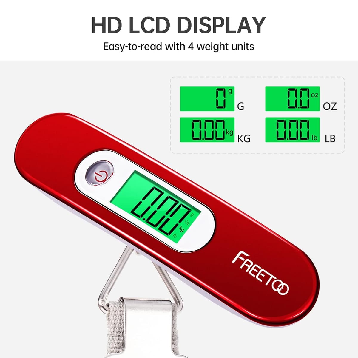 FREETOO Luggage Scale Portable Digital Weight Scale for Travel Suitcase Weigher with Tare Function 110 Lb/ 50Kg Capacity Red — view 4