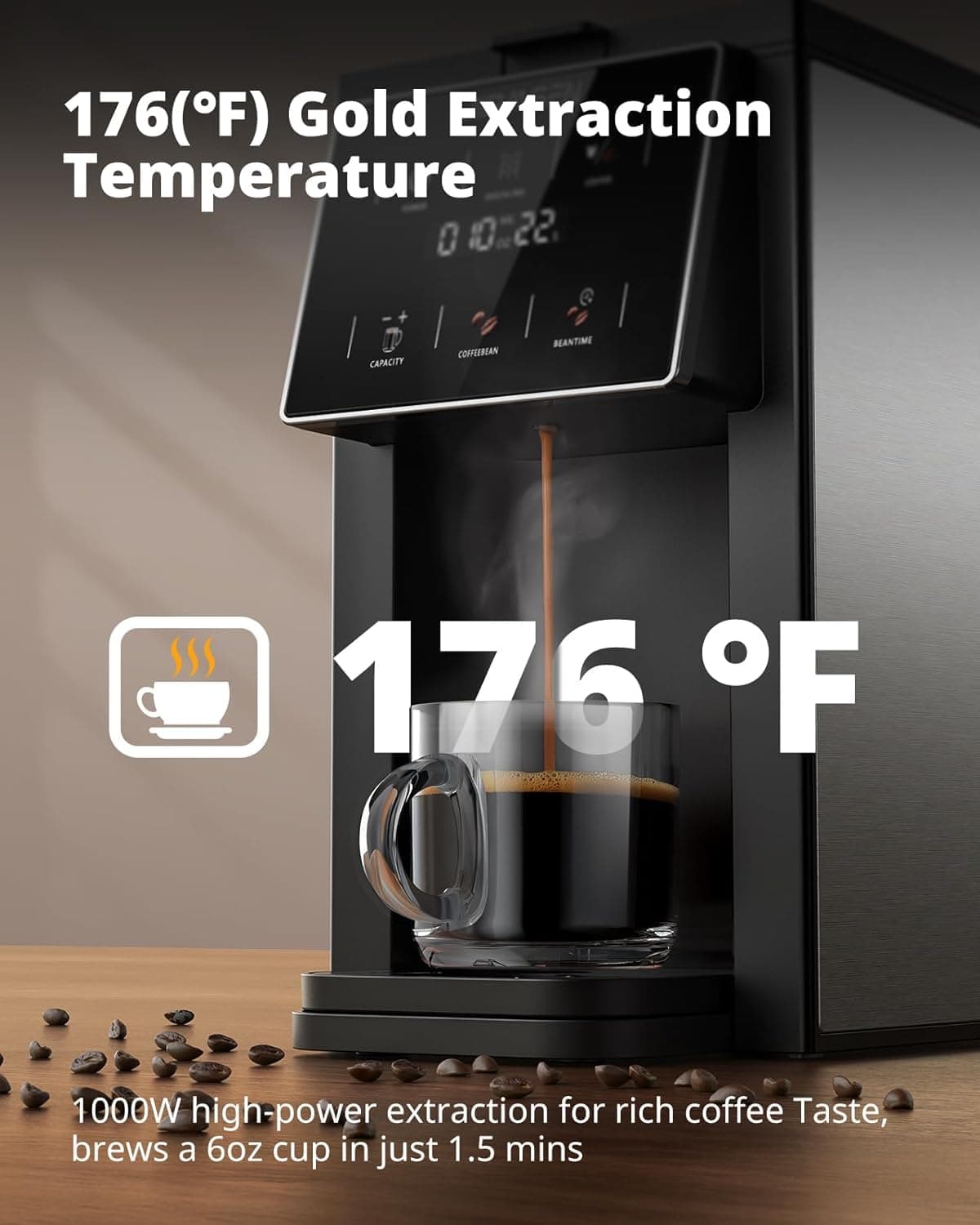 AIRMSEN Grind & Brew Coffee Maker with Built-in Grinder (2026 Model) - Single-Serve, Compatible with K-Cup Pods & Ground, 1000W Fast 6-14oz Brewer, Descaling Alert, Touchscreen & 50oz Removable Tank — view 6