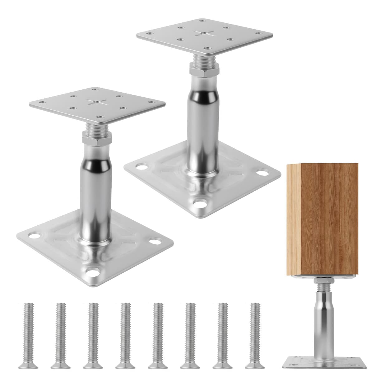 2PCS Adjustable Elevated Post Base Support, 100-150mm Galvanised Adjustable Elevated Post Base Support, Height Adjustables Elevate Post Bases Supports for Pergolas, Awning Supports, Balconies