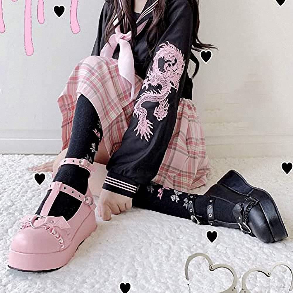 Womens Platform Mary Janes Shoes Sweet Toe Ankle Lolita Gothic Pumps Chunky Patent Leather — view 5