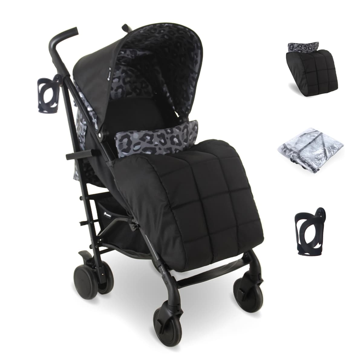 My Babiie MB51 Stroller – from Birth to 4 Years (22kg), Lightweight, Umbrella Fold, Travel Buggy for Toddlers, Pushchair Includes Footmuff, Cup Holder, Rain Cover - Black Leopard