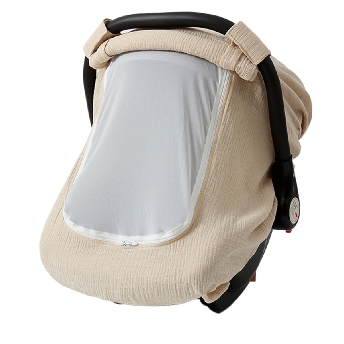 Car Seat Cover Baby 360 Protection Cotton Gauze Baby Car Seat Cover with Breathable Mesh Fabric Lightweight for Boys Girls, Light Khaki — view 4