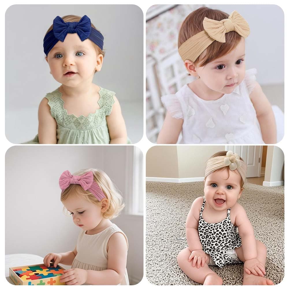 DiULi Baby Headbands, 3 Pcs Baby Headbands for Girls Stretchy Soft Babys Bows Cute Headwear Nylon Toddler Infant Hairbands Babys Turban Headband Elastic Hair Bands for Kids Infants Toddlers Newborn（B） — view 3
