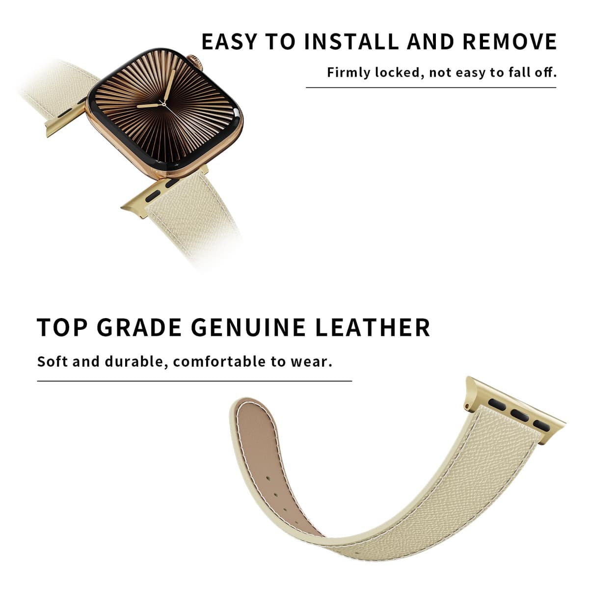 Leather Watch Band with Magnetic Buckle,Dressy Apple Watch Ultra Leather Band Rugged Durable Replacement Strap for Men & Women — view 4