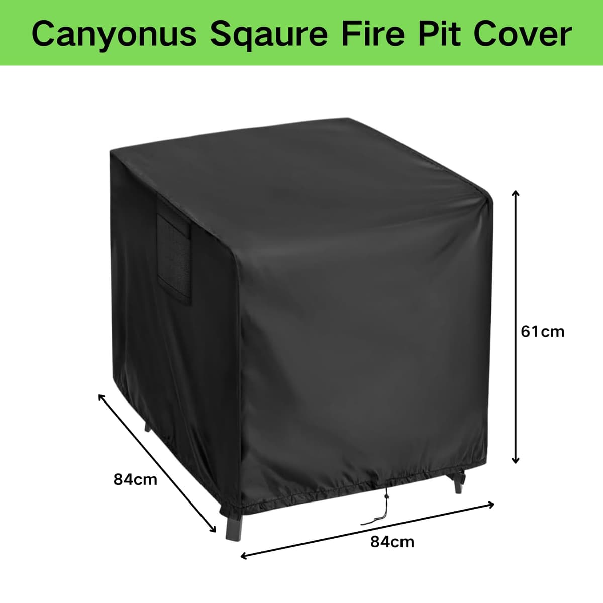 Fire Pit Cover 84 x 84 x 61 cm, Waterproof Windproof Square Fire Pit Cover with Drawstring, 420D Heavy Duty Firepit Covers for Garden Fireplace, Fire Pit Table, Black — view 2