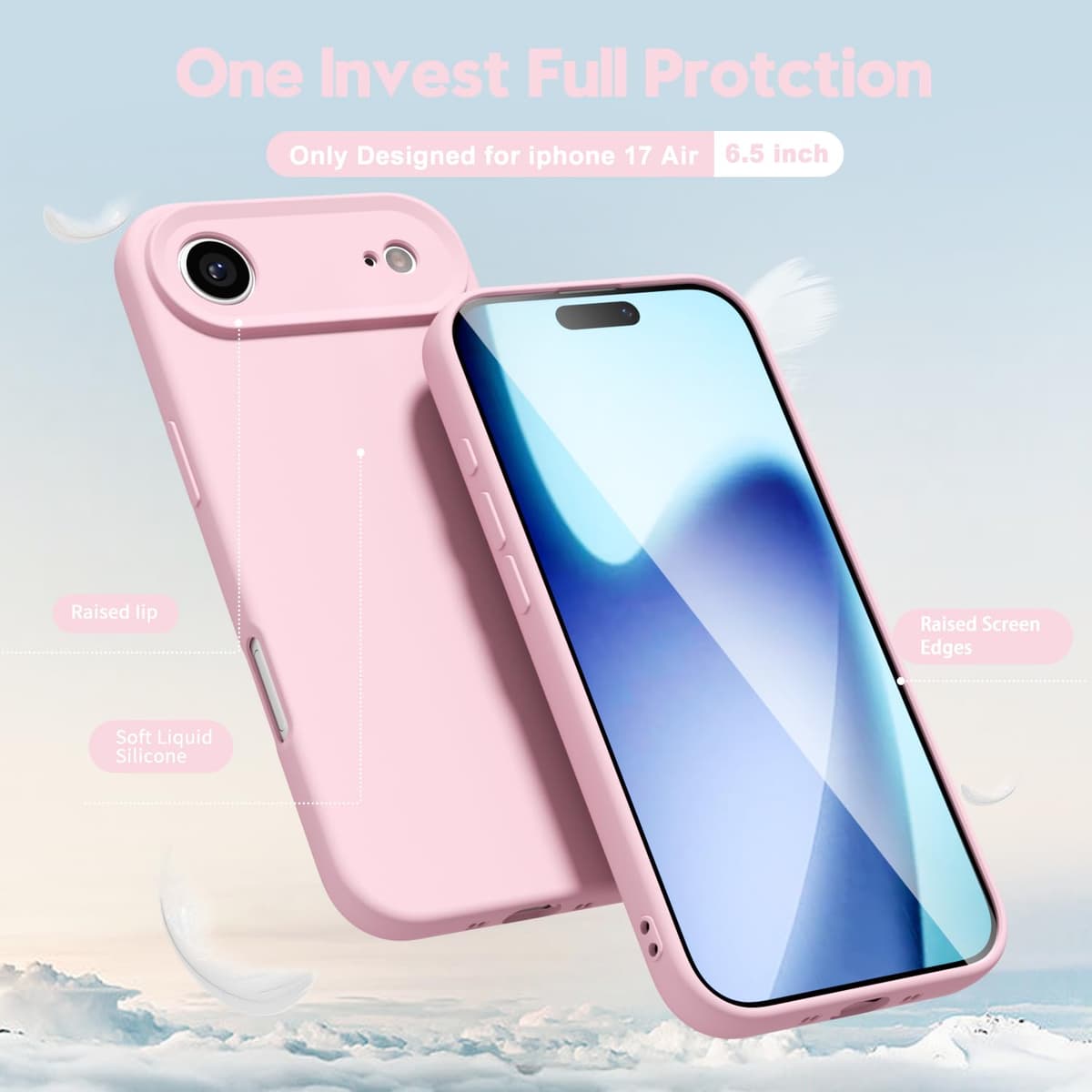 oakxco for iPhone 17 Pro Max Phone Case Liquid Silicone, Cute Thin Slim Grip Soft Rubber Gel for Women Men, Smooth Matte TPU Plain Solid Color Girly Simple Case with Camera Cover, Light Pink — view 1077