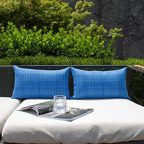 Kevin Textile Pack of 2 Decorative Outdoor Waterproof Throw Pillow Covers Lumbar Pillowcases Modern Cushion Cases for Patio Couch Bench 12 x 20 Inch Blue — view 3