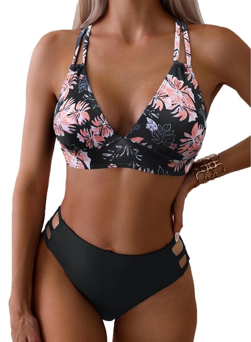 Joligiao Mujer Bikini Sexy Traje de Baño 2 Piezas Cuello en V Bikinis Brasileño con Triángulo Bañadores Bikini Top y Braga Cintura Alta Conjunto de Bikinis Playa — view 11