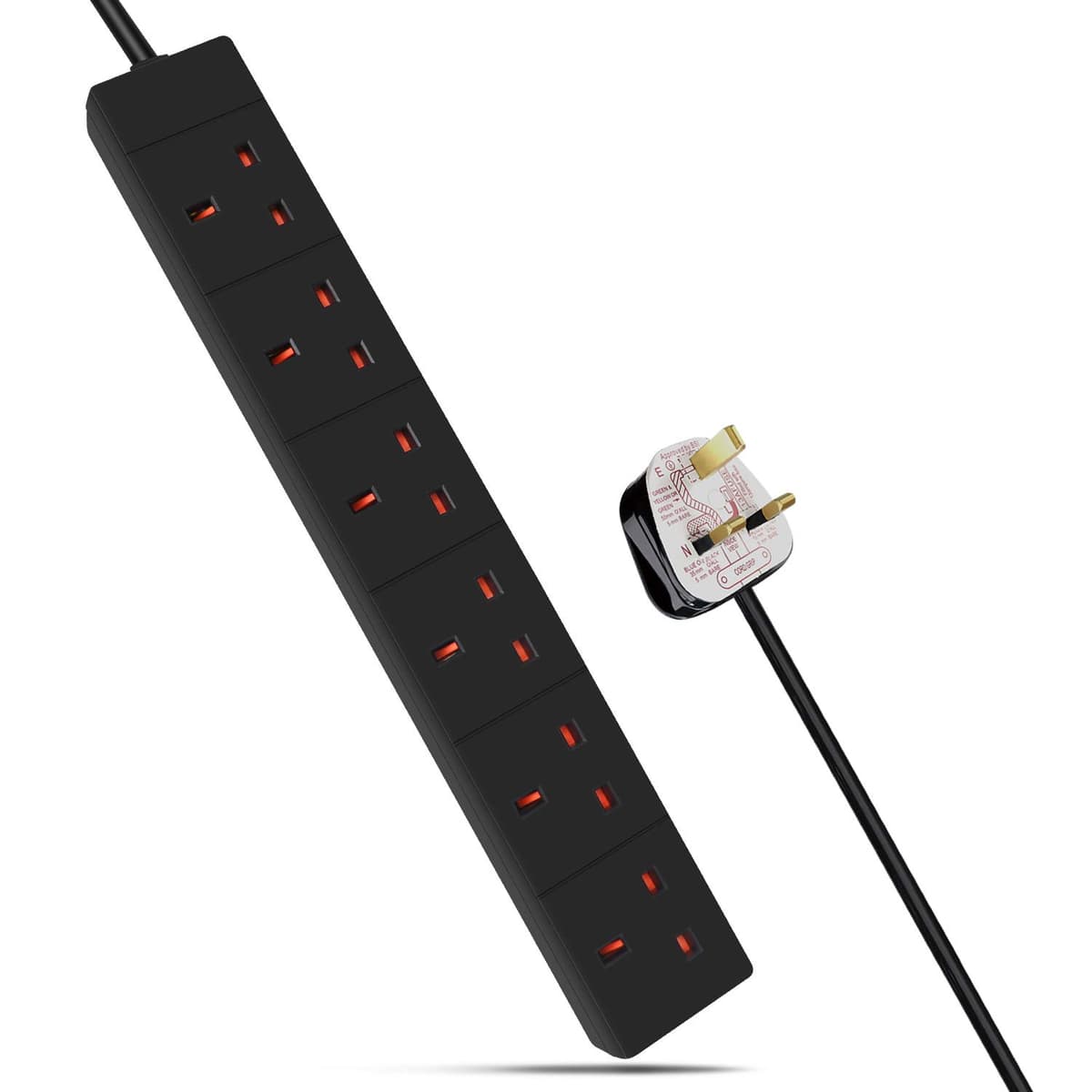 ExtraStar 4 Way Extension Lead, 13A Fused UK Plug Extension Socket, 5M Extension Cable Power Strip - White — view 9