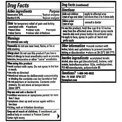 Dermoplast Pain, Burn & Itch Relief Spray for Minor Cuts, Burns and Bug Bites, 2.75 Oz (Packaging May Vary)