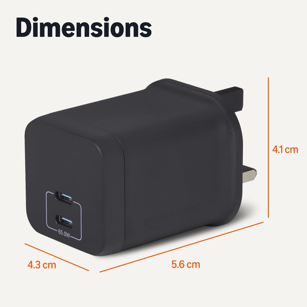 Amazon Basics Fast Charging USB C Nano GaN Wall Charger, 65W 2-Port for Laptops, Tablets, Phones, Black — view 5
