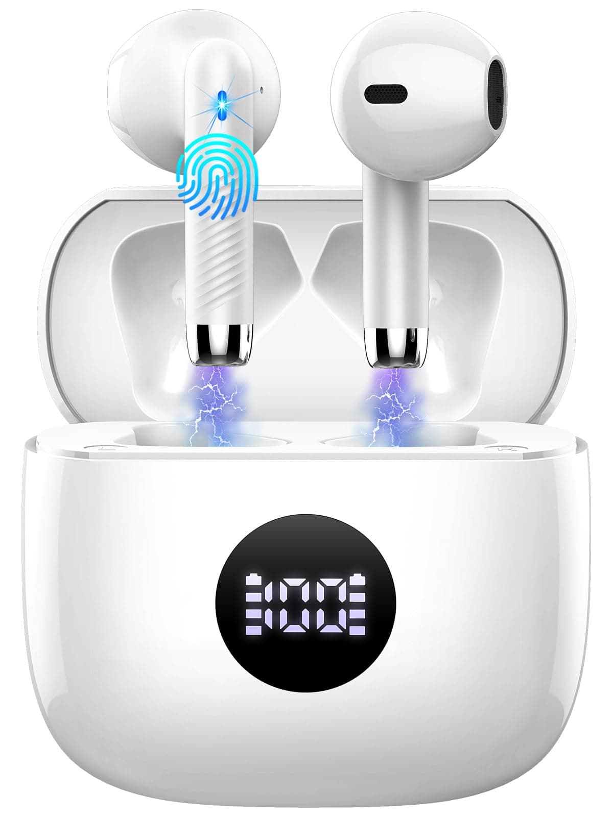 Wireless Earbuds, Bluetooth 5.4 Headphones in Ear with 4 ENC Noise Cancelling Mic, Bluetooth Earbuds 40Hrs Playtime, HiFi Stereo Deep Bass Wireless Earphones, IP7 Waterproof USB-C Fast Charge White — view 12