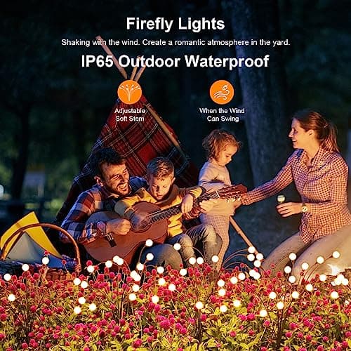 ASMAD Solar Garden Lights, 6 Pack 48 LEDs Solar Outdoor Lights, Firefly Lights for Patio Pathway Outdoor Decor, Bigger Bulb Base&Vary in Lenth, Warm White — view 2