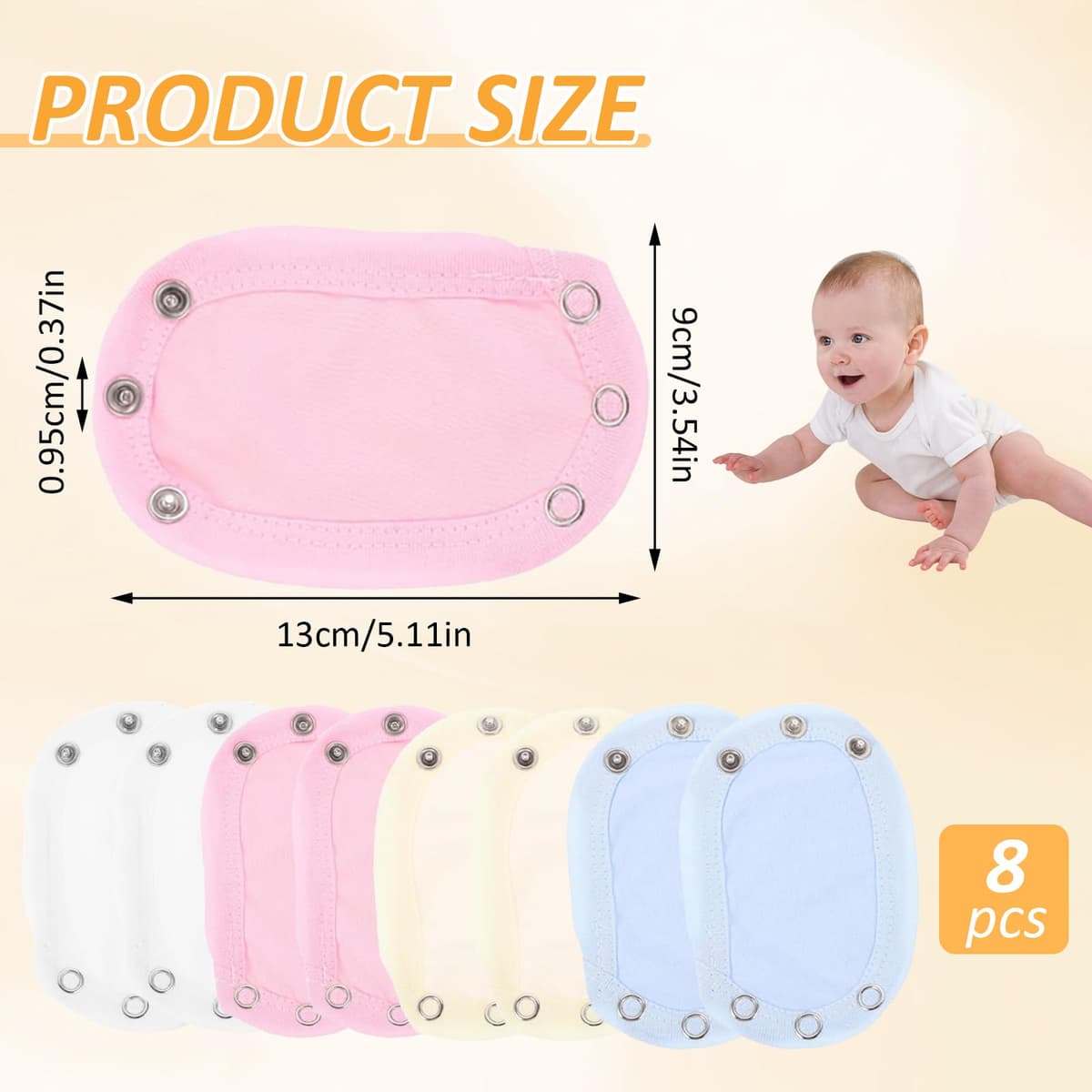 8 PCS Alargador Body Bebe Extensor Body Bebe para Recién Nacidos Ajustable Extensores Mono para Bebé Extensión Body BotóN A PresióN Extensible Longitud Ajustable Adecuado Botones a PresióN de Metal — view 3