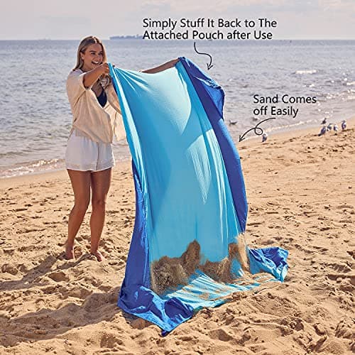 Wekapo Beach Blanket Sandproof, Beach Mat, Big & Compact Sand Free Mat Quick Drying, Lightweight & Durable with 6 Stakes & 4 Corner Pockets, Standard (1~3 person) — view 4