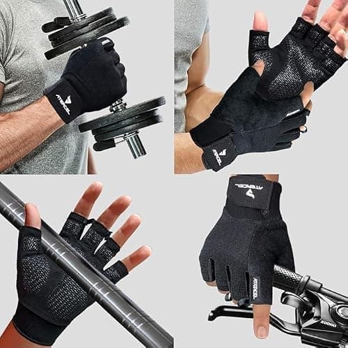 ATERCEL Workout Gloves for Men and Women, Exercise Gloves for Weight Lifting, Cycling, Gym, Training, Breathable and Snug fit (Black, L) — view 5