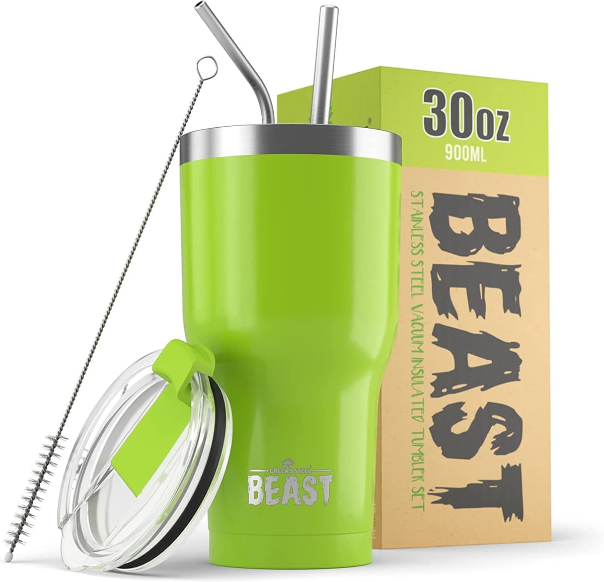 Greens Steel Beast Tumbler – 550 ml (20 oz), Coral | Vaso de acero inoxidable reutilizable con aislamiento al vacío | con 2 pajitas y cepillo de limpieza | Termo de viaje de doble pared — view 51