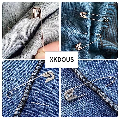 XKDOUS 3 Most Universal Safety Pins Assorted Sizes, Small & Large Safety Pins for Clothes, 150 Pack Silver Sharp Edge Pins for Clothing, Sewing & Craft Supplies — view 5