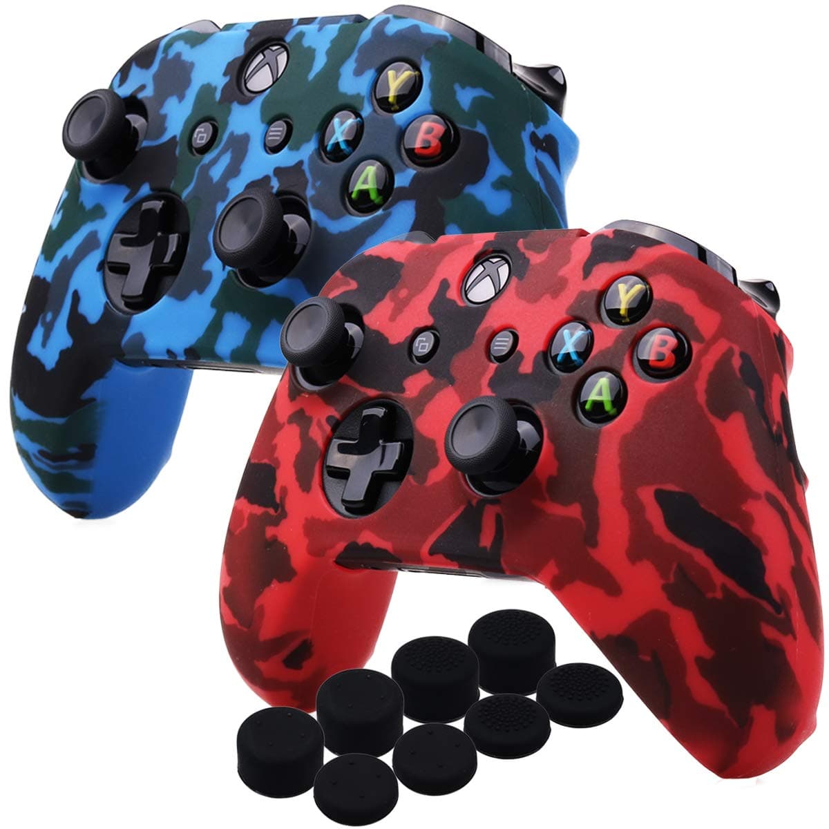 Yorha Impresión Caucho de Silicona Funda Skin Case Carcasas Piel para Xbox One S/X Mando Controller x 1 (Calavera comica) con Agarres para el Pulgar Thumb Grip Pro x 8 — view 14