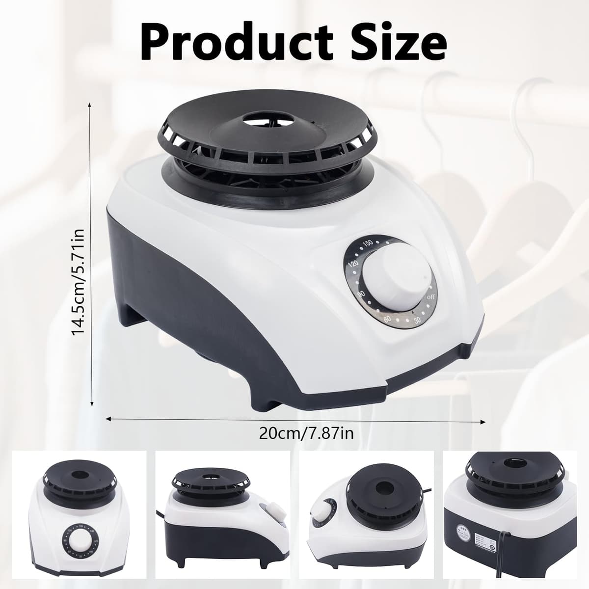 1200W Portable Electric Clothes Dryer Indoor, Heated Clothes Airer Drying Machine with 180 Min Adjustable Timer, 15KG Capacity Indoor Clothes Airer for Household Laundry, Apartments, White — view 2